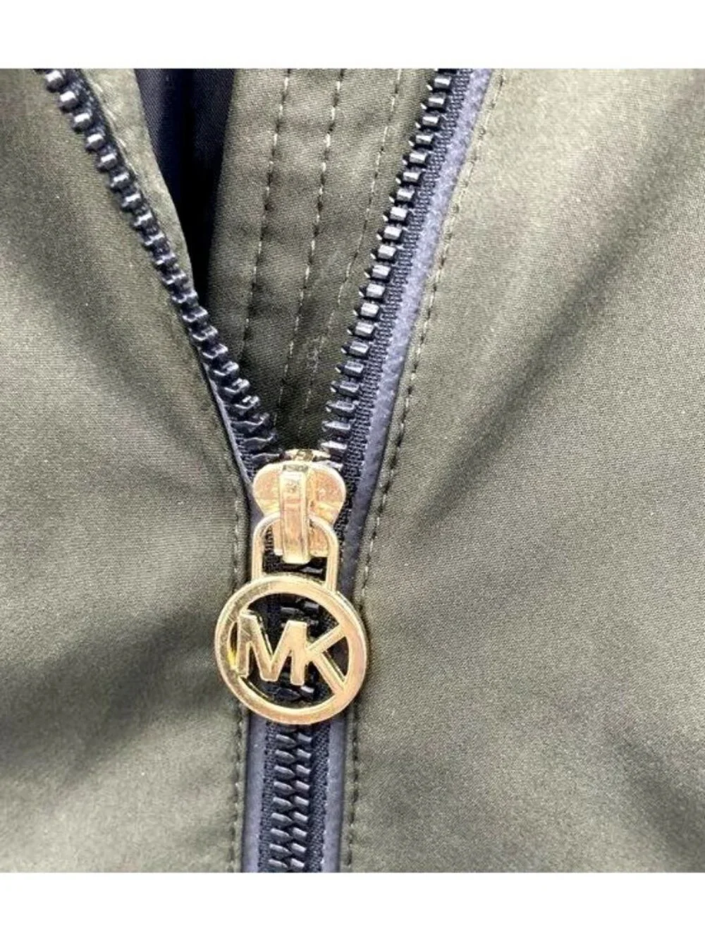 Michael Kors Womens Olive Green Hooded Jacket With Gold Zipper Accents Size M